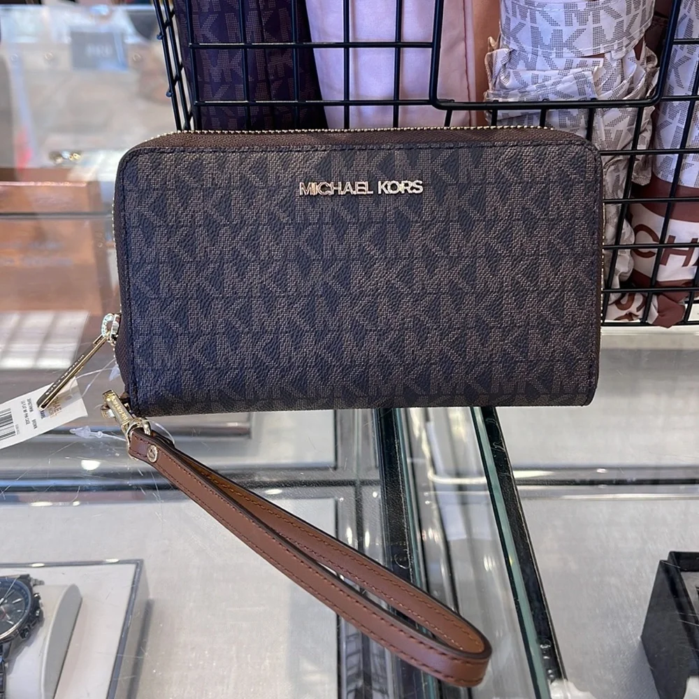 Michael Kors MK Signature Large Flat Multi-Function Phone Case Wallet Wristlet